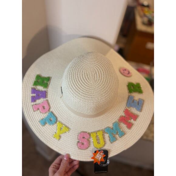 Lucky 7 Happy Summer Large Brim Sun Hat UV Protection NEW - Picture 2 of 5